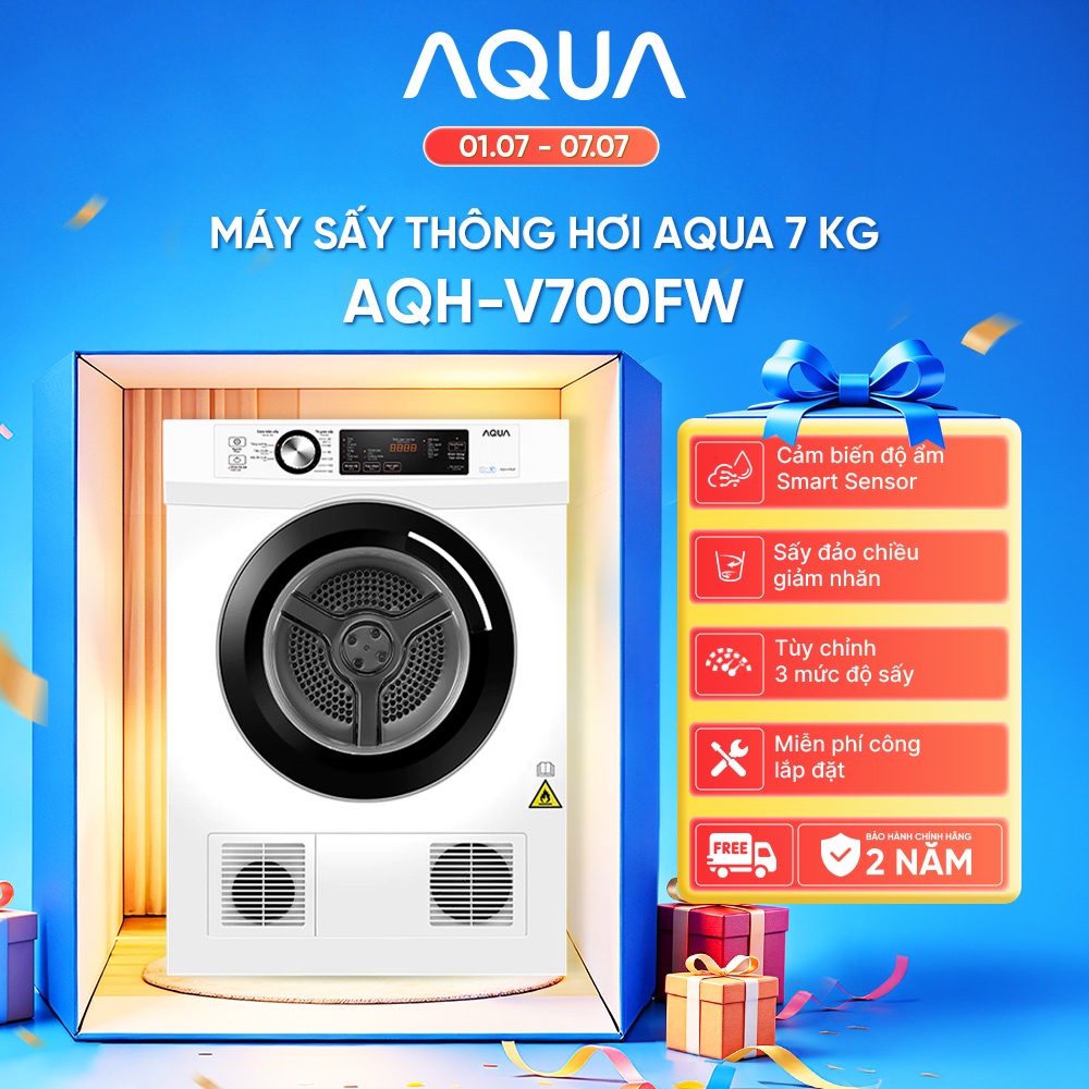 Máy sấy thông hơi Aqua 7KG AQH-V700F.W - Miễn phí giao hàng toàn quốc