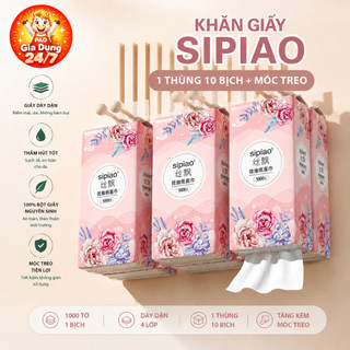 Combo 5-10 Bịch Khăn Giấy Rút Treo Tường 4 Lớp 1000 Tờ Ít Xơ Bụi - Sipiao Tặng Kèm Móc Dán Tường