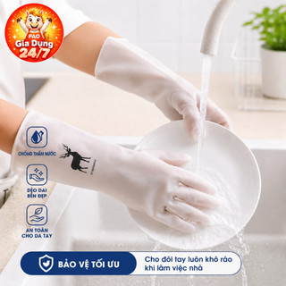 Combo 5 Găng Tay Rửa Bát Chén Cao Su Con Hươu Chống Thấm Nước Dẻo Dai - Bảo Vệ Da Tay