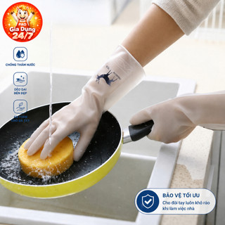 Combo 5 Găng Tay Rửa Bát Chén Cao Su Con Hươu Chống Thấm Nước Dẻo Dai - Bảo Vệ Da Tay