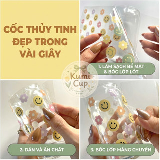 Ly Thủy Tinh 16oz Dán Decal Kèm Nắp Tre, Ống Hút, Cọ Rửa 500ml | Ly Matcha, Cà Phê, Trà Sữa Home Cafe