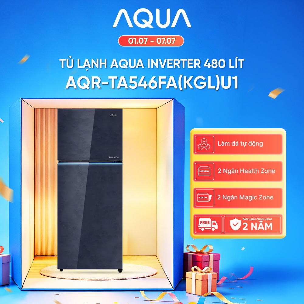 Tủ lạnh Aqua Inverter 480 lít AQR-TA546FA(KGL)U1 - Bảo hành 2 năm - Freeship toàn quốc