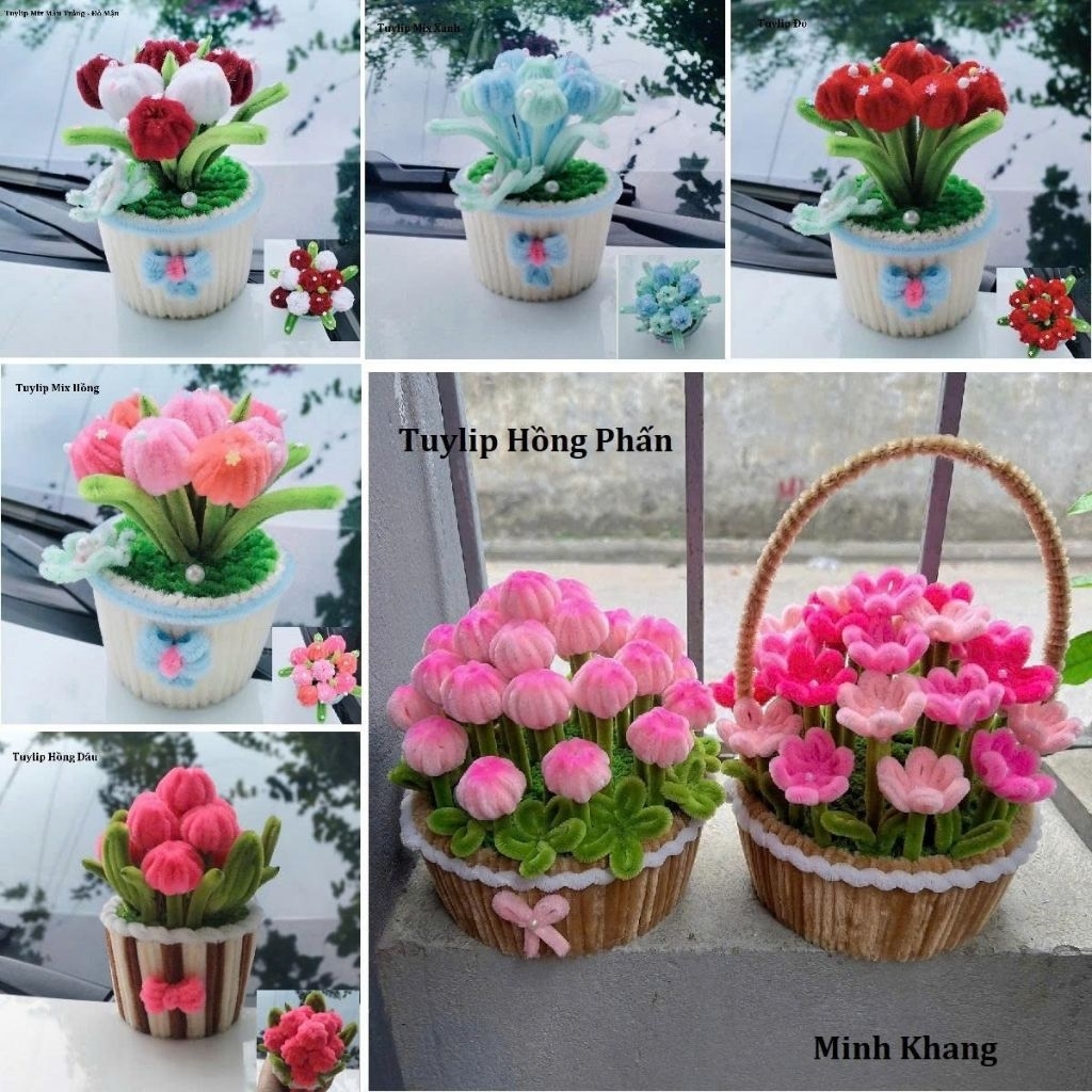 Tuylip, Chậu Hoa Tuylip Kẽm Nhung, Handmade, Chậu Hoa Để Bàn, Chậu Hoa Mini, Trang Trí, Decor, Làm Quà Tặng Ngày Lễ