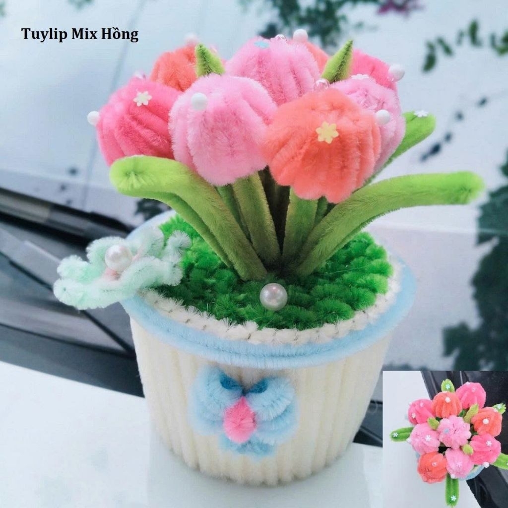 Tuylip, Chậu Hoa Tuylip Kẽm Nhung, Handmade, Chậu Hoa Để Bàn, Chậu Hoa Mini, Trang Trí, Decor, Làm Quà Tặng Ngày Lễ