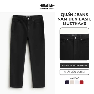 Quần Jeans Nam Đen Trơn Form Slim Cropped - Routine 10S25DPA108C