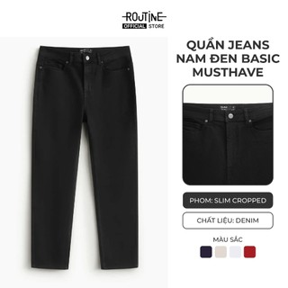 [🔥HOT] Quần Jeans Nam Đen Trơn Form Slim Cropped - Routine 10S25DPA108C