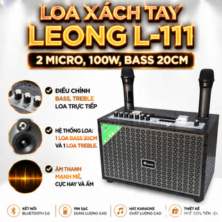 Loa Xách Tay LEONG L111 Tặng Kèm 2 Micro Bass Cực Mạnh Công Suất 100W Bluetooth 5.0 Bảo Hành 12.
