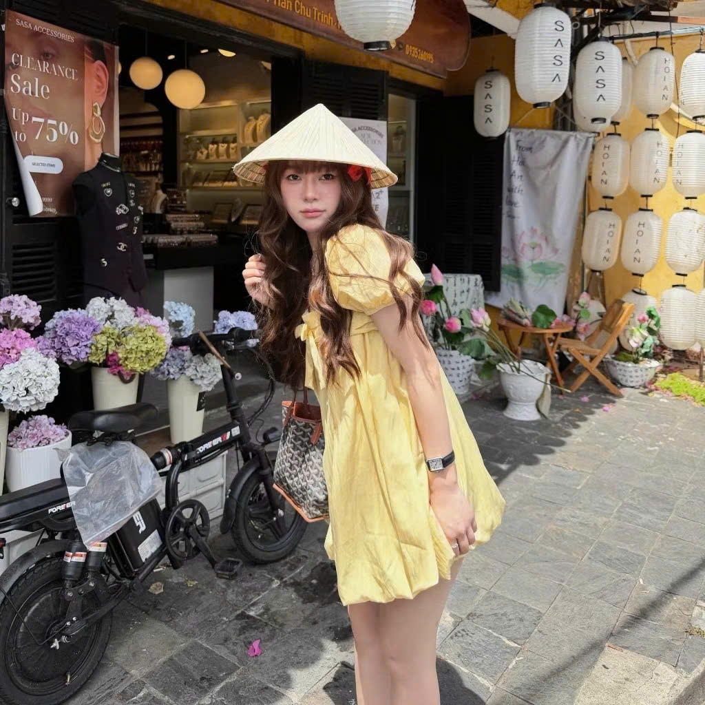 Váy Bí Dáng Phồng Nữ Đính Nơ Kèm Quần Bảo Hộ Chất Gió Mềm Vintage Tiểu Thư Hàn Quốc Joolate V879
