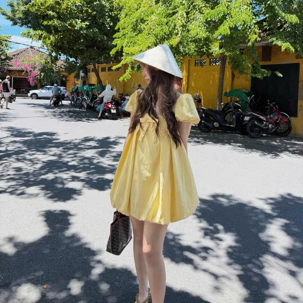 Váy Bí Dáng Phồng Nữ Đính Nơ Kèm Quần Bảo Hộ Chất Gió Mềm Vintage Tiểu Thư Hàn Quốc Joolate V879