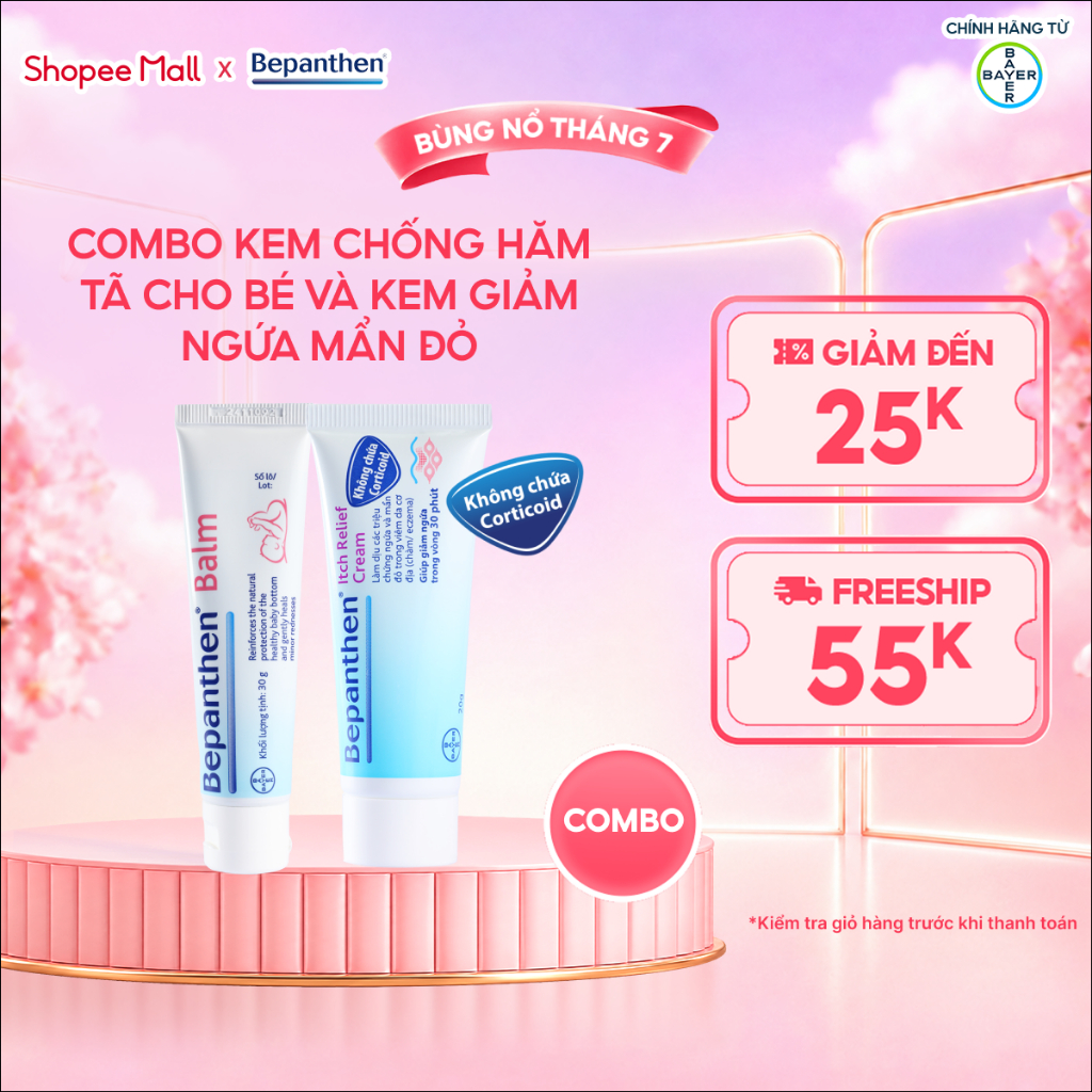 Combo Kem Chống Hăm BEPANTHEN Balm Dạng Kem Mỡ Tuýp 30G và Kem Giảm Ngứa BEPANTHEN Itch Relief Cream 20G Giảm Ngứa