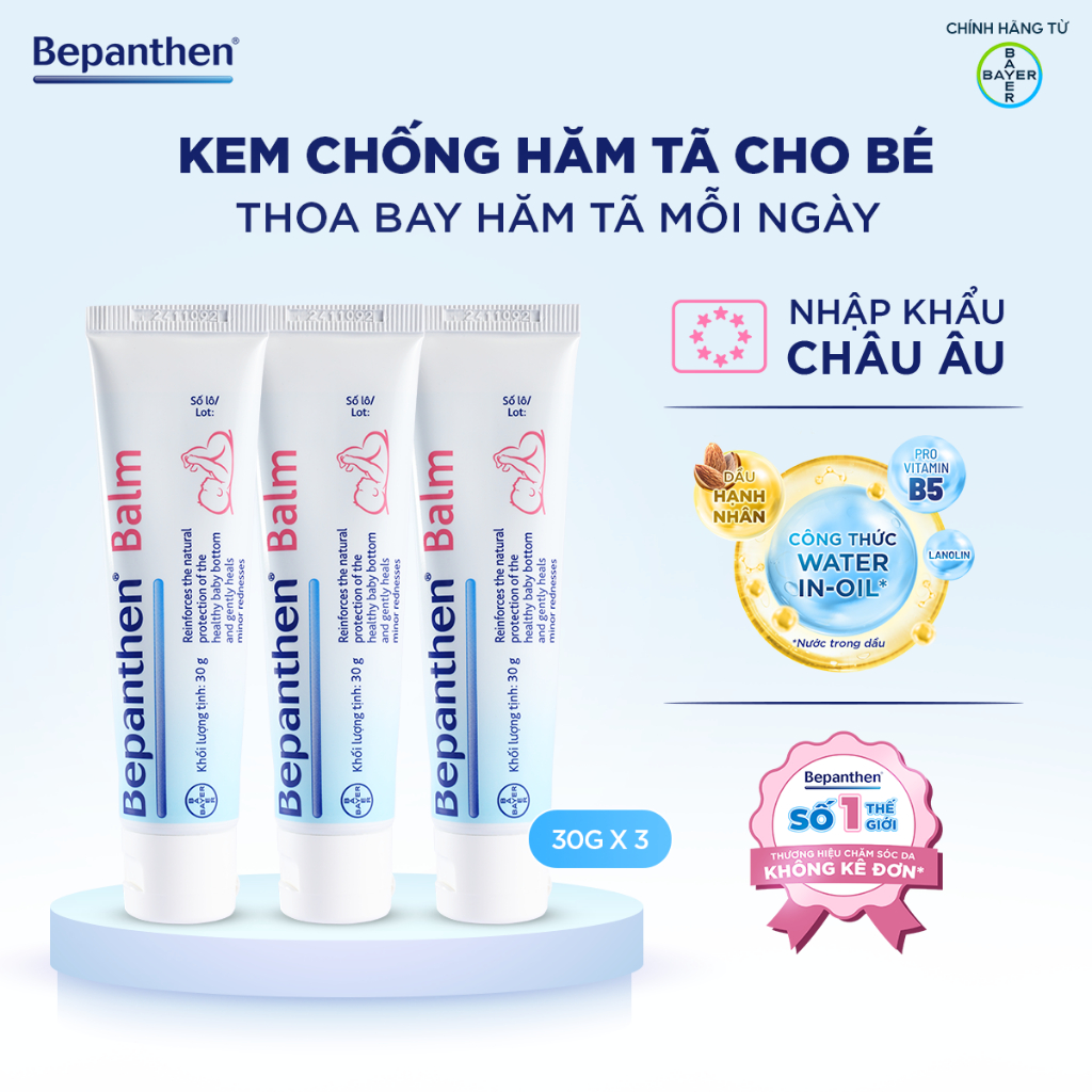 Combo 3 tuýp kem chống hăm Bepanthen Balm dạng kem mỡ 30g/tuýp