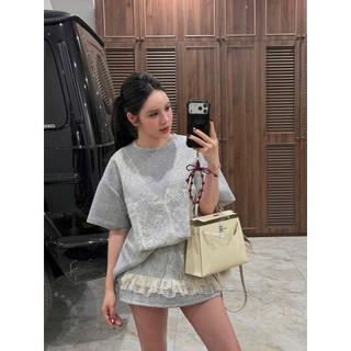 Set Váy Ghi Xốp Phối Ren KAB
