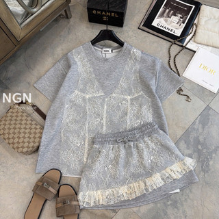 Set Váy Ghi Xốp Phối Ren KAB