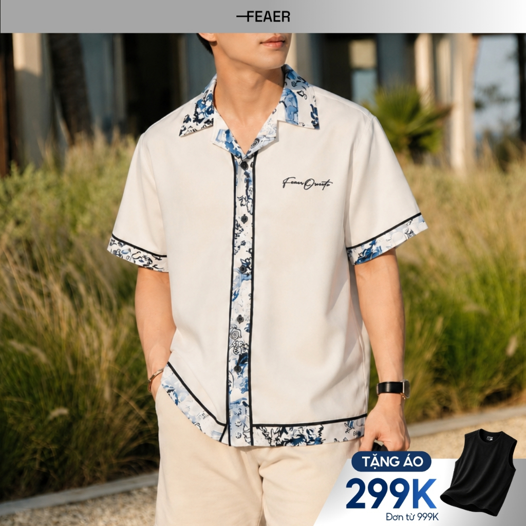 Áo sơ mi ECHO phối họa tiết Porcelain Ink nghệ thuật, phong cách resort dễ phối mùa hè, chất vải mềm mát ít nhăn - FEAER
