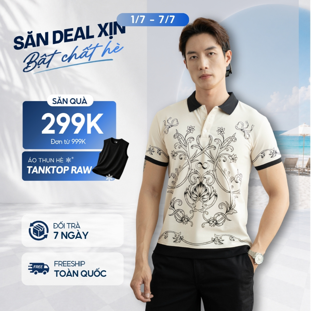 Áo polo nam cổ bẻ SHELLOR họa tiết Baroque in chìm nổi bật, cổ điển, vải CVC cao cấp - FEAER