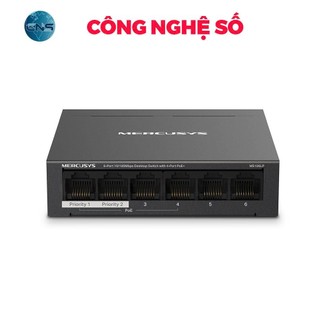 Switch Chia Mạng Mercusys MS106LP (6 cổng 10/100Mbps với 4 cổng PoE+, vỏ kim loại | Chính Hãng BH 2 Năm
