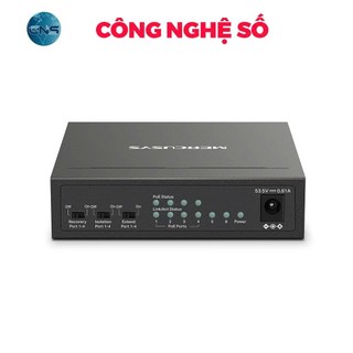 Switch Chia Mạng Mercusys MS106LP (6 cổng 10/100Mbps với 4 cổng PoE+, vỏ kim loại | Chính Hãng BH 2 Năm