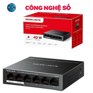 Switch Chia Mạng Mercusys MS106LP (6 cổng 10/100Mbps với 4 cổng PoE+, vỏ kim loại | Chính Hãng BH 2 Năm