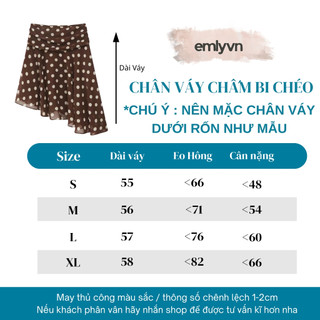 EMLY - Chân Váy Voan Chấm Bi Vạt Chéo Vintage Nữ, Váy Voan Chấm Bi Nâu Dáng Xòe Hàn Quốc