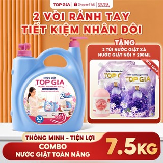 (Tặng 2 Túi Refill) Can Nước Giặt TopGia 2 Vòi 5.3KG Lưu Hương 100H, An Toàn  Đậm Đặc Làm Sạch Nhanh