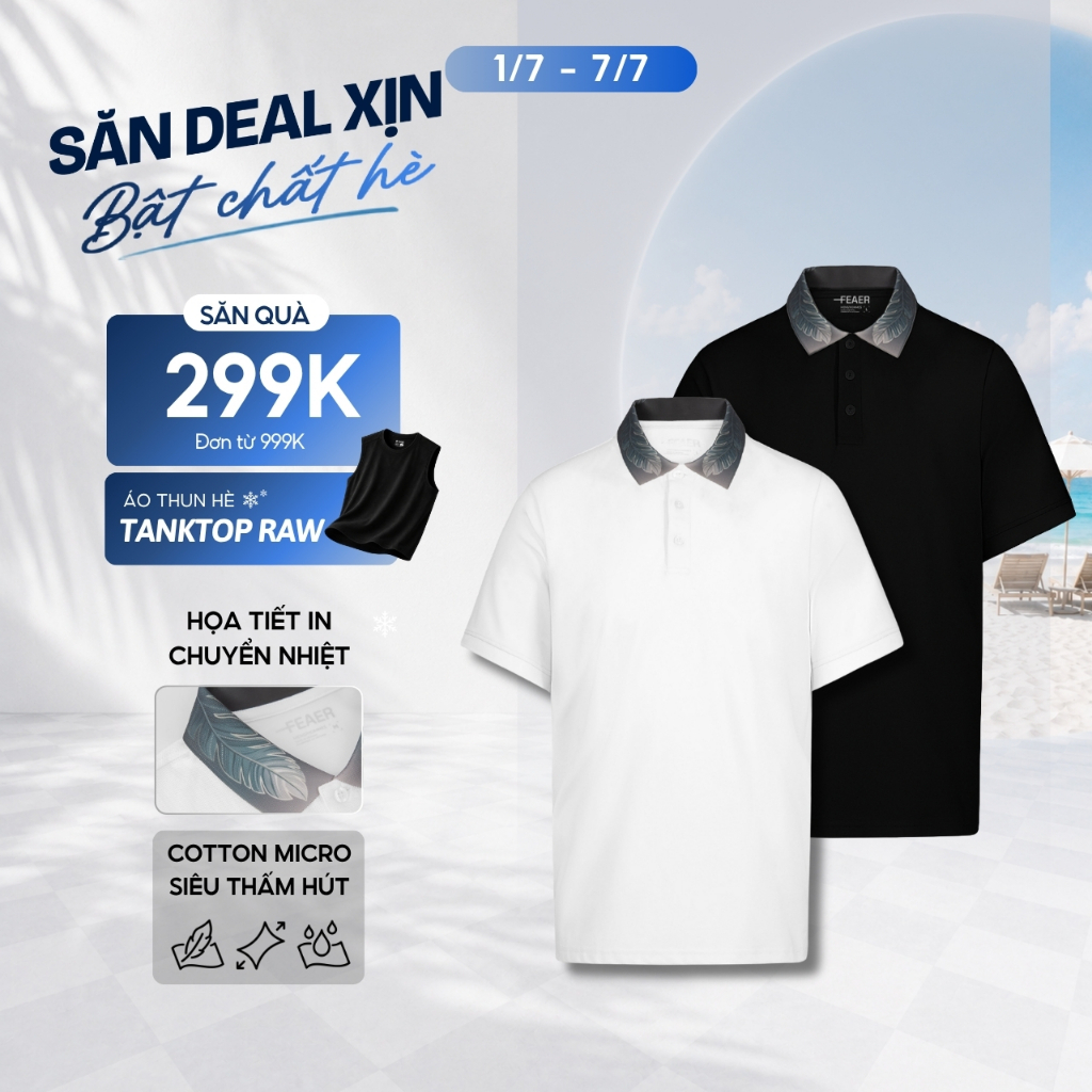 Áo Polo Nam PLUME Tay Ngắn, Cổ Họa Tiết Lông Vũ In Chuyển Nhiệt Ombre Đặc Biệt, Vải Cotton Micro Thoáng Mát, Dễ Mặc, Tha