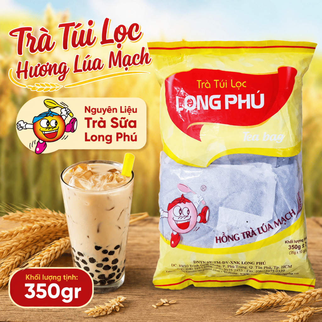 Hồng Trà Túi Lọc Hương Lúa Mạch  LONG PHÚ Gói 350gr (35gr*10) - Nguyên Liệu Trà Sữa, Vị Đậm Đà, Lưu Hương Lâu.