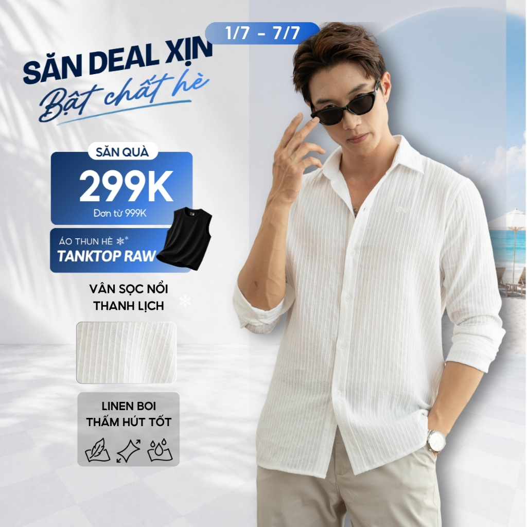 Áo sơ mi PURE tay dài trắng lịch lãm vải gân nổi tinh tế chống nhăn thoáng mát cao cấp cho nam công sở, hiện đại - FEAER