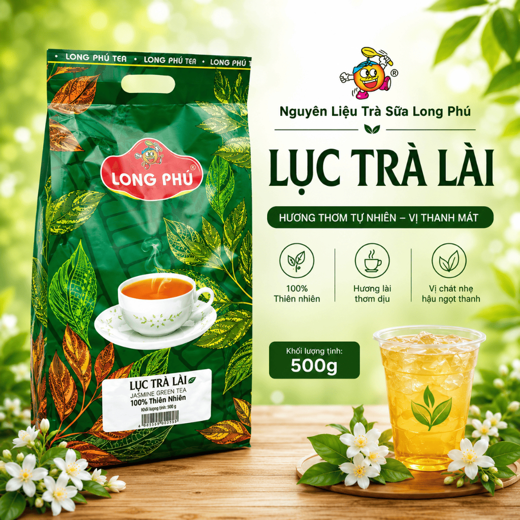 Lục Trà Lài Long Phú Gói 500g – Nguyên Liệu Trà Sữa, Hương Lài Thanh Mát, Nước Trà, Chè