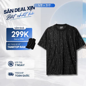 Áo thun cổ tròn Bling, vải cotton hiệu ứng rách độc đáo, thấm hút tốt, co giãn nhẹ, đính hột lấp lánh - FEAER