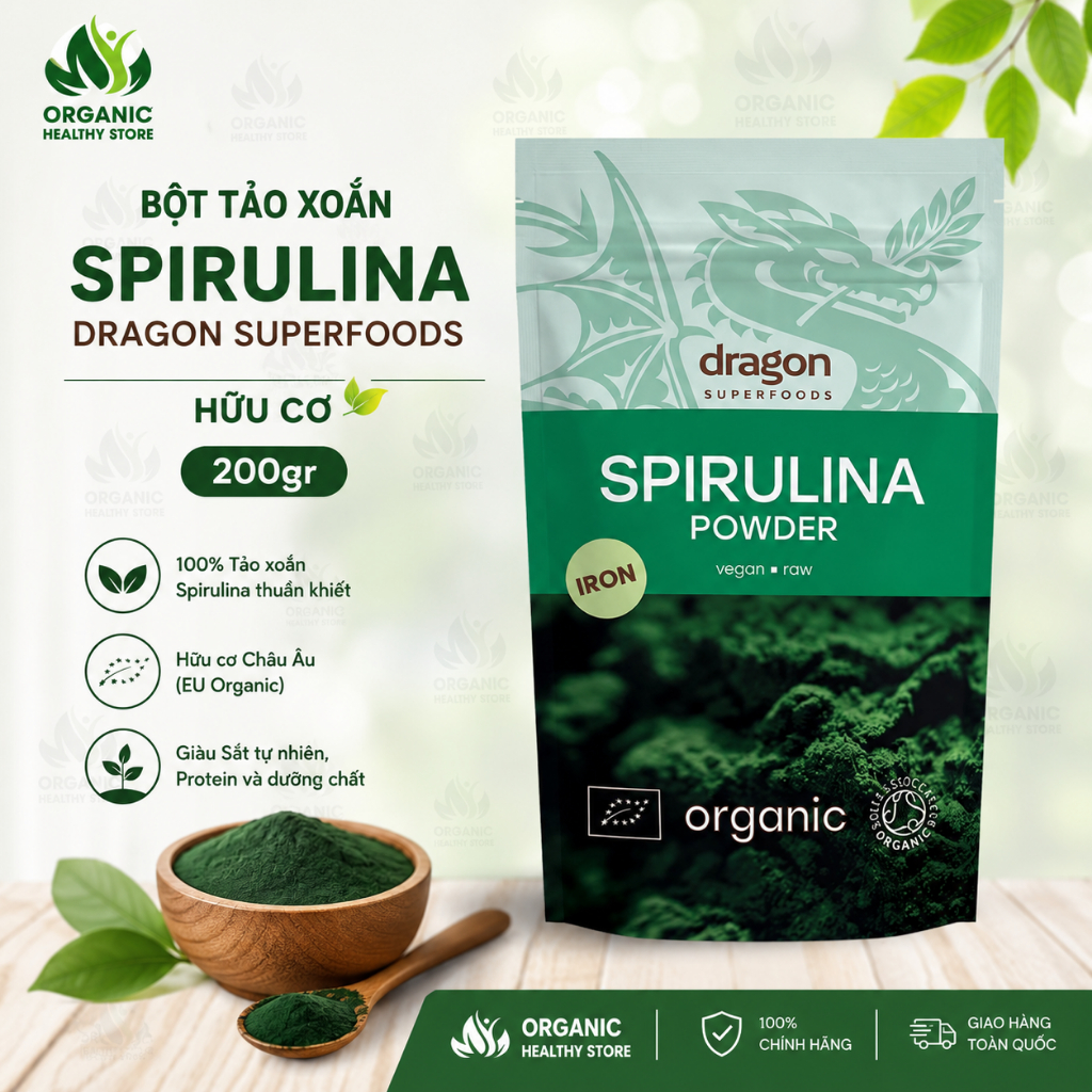 Bột tảo xoắn spirulina Dragon Superfoods 200g