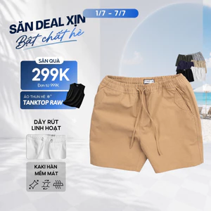 Quần Short Nam vải KAKI CANVAS lưng chun, dây rút dễ dàng điều chỉnh, cao cấp, nam tính, trẻ trung, năng động - FEAER
