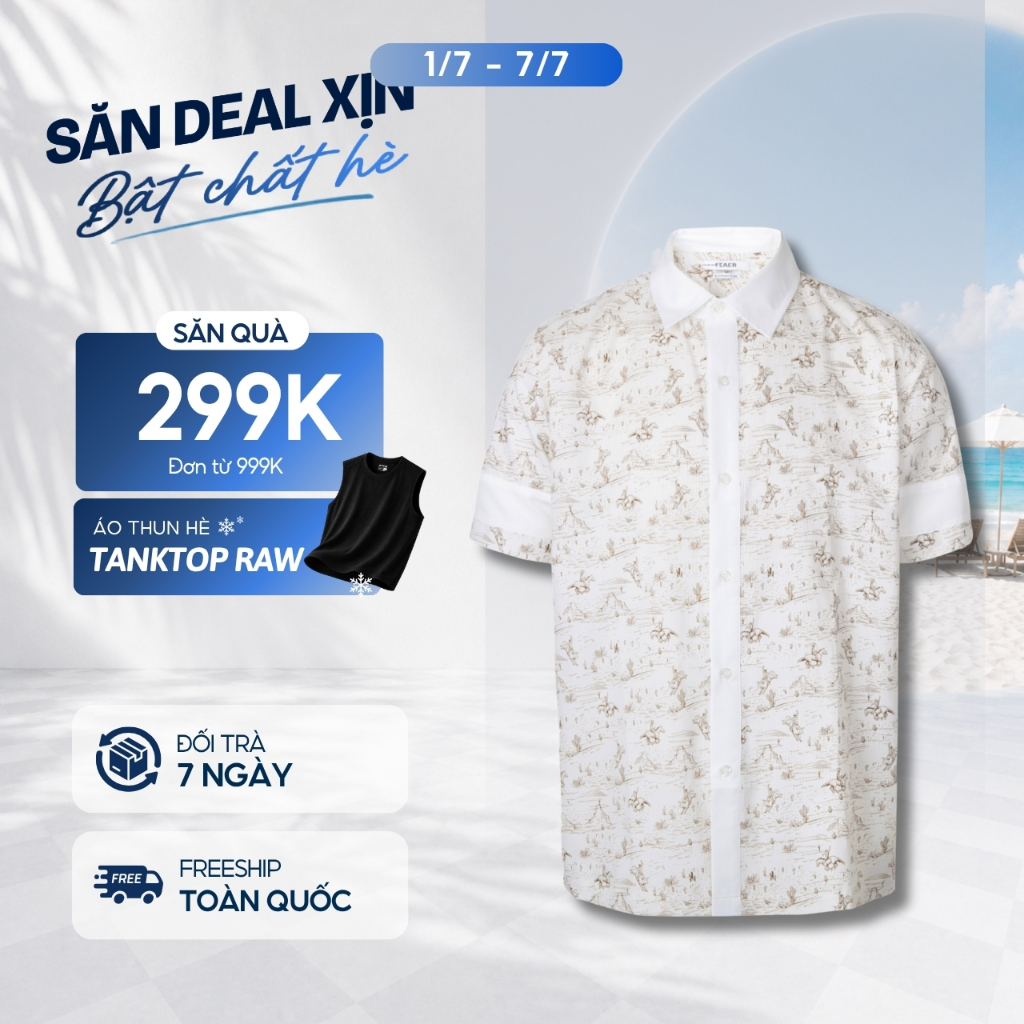 Áo sơ mi nam Buckaroo tay ngắn, vải lụa chéo mát mẻ, không xù, họa tiết cao bồi in chuyển nhiệt cao cấp, bền màu -FEAER