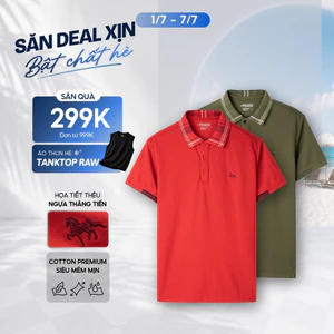 Áo polo CHEVAL vải Cotton Premium mịn mát đứng form, họa tiết ngựa thêu sắc nét, cổ phối tinh tế, đỏ nổi bật - FEAER