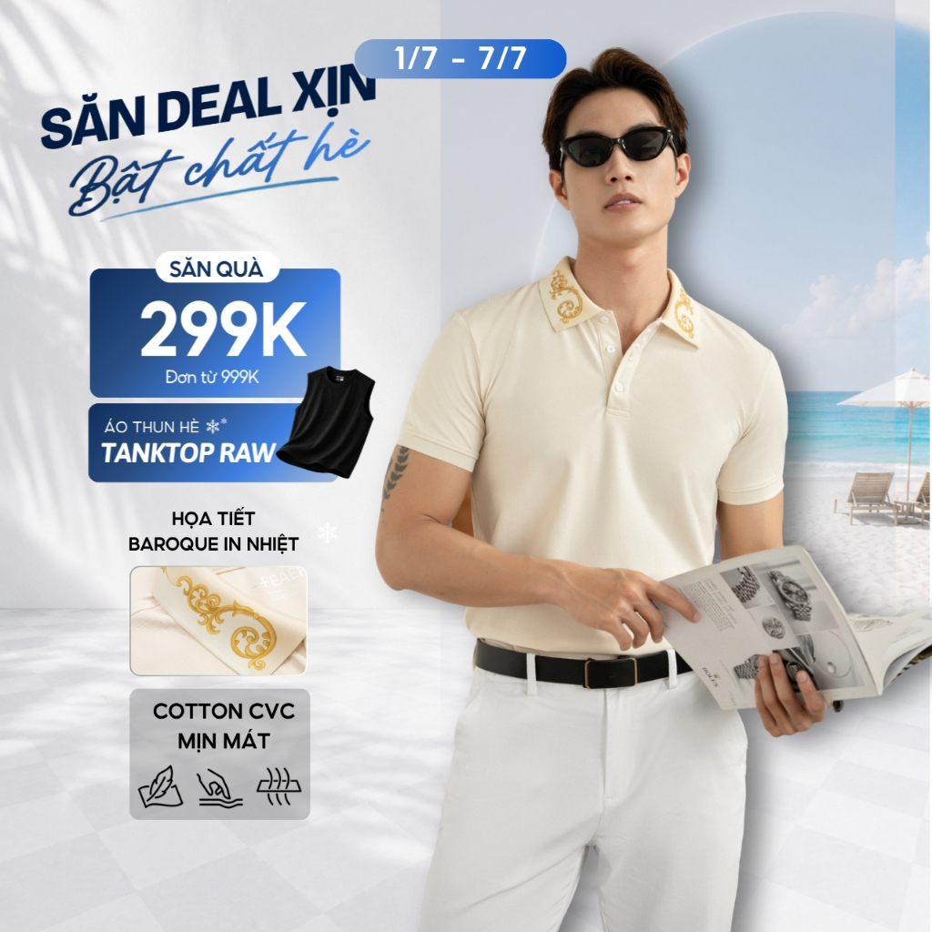 Áo polo nam cổ bẻ VEO họa tiết Baroque in nhiệt tinh xảo, chất vải CVC thoáng mát,thanh lịch – FEAER