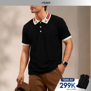 Áo polo SPHYNX cổ phối kem sọc đỏ nổi bật, thêu mèo tinh xảo, chất vải Cotton Micro thoáng mát, form đứng chuẩN - FEAER