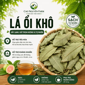 Lá ổi khô tự nhiên, thu hái thủ công, không chất bảo quản. Uống hỗ trợ giảm cân, giảm mỡ máu