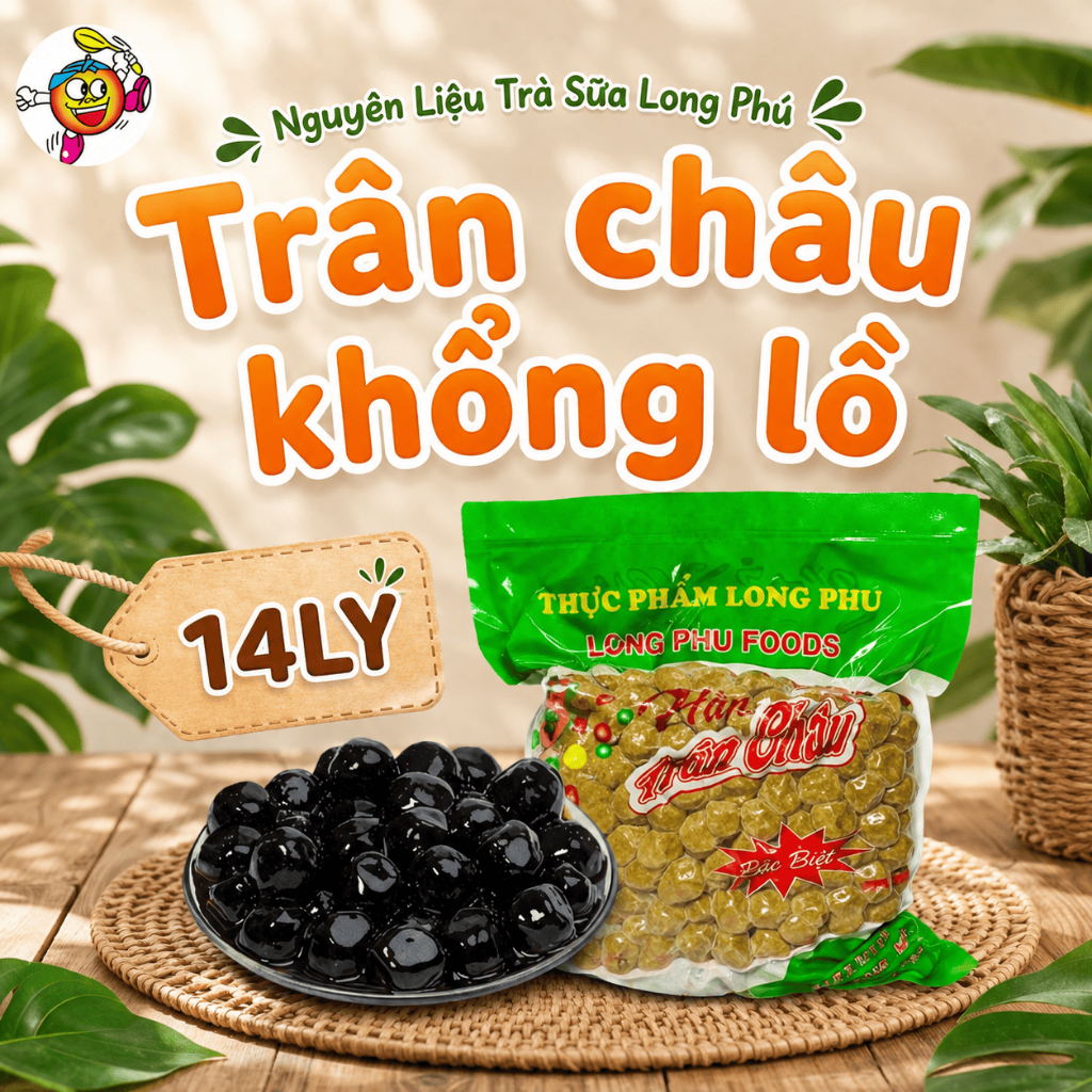 Trân Châu Đường Đen Đặc Biệt LONG PHÚ Size To 14 ly Gói 1kg - Topping Trà Sữa Milo Dầm