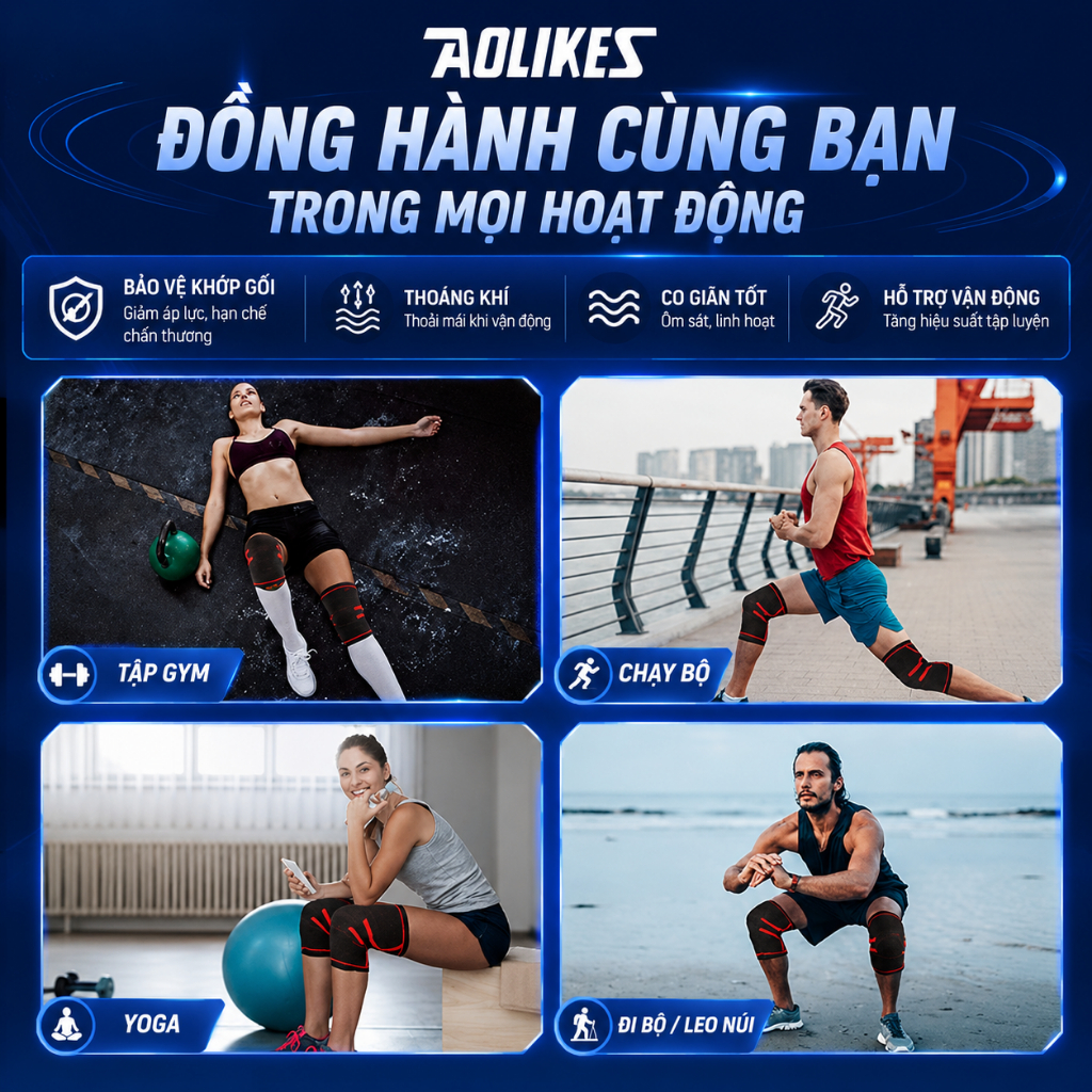 Băng gối bóng chuyến Aolikes 7718 bó gối tập gym co giãn đàn hồi thể dục chạy bộ