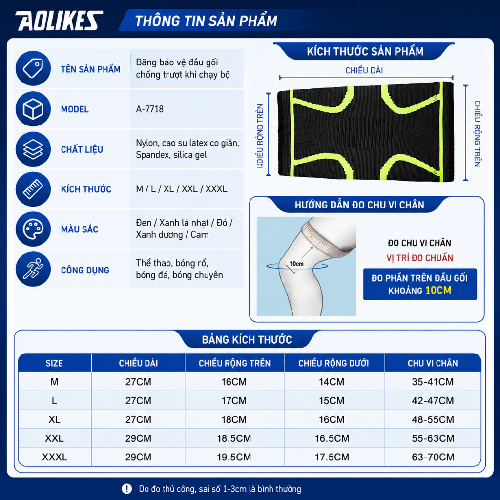 Băng gối bóng chuyến Aolikes 7718 bó gối tập gym co giãn đàn hồi thể dục chạy bộ