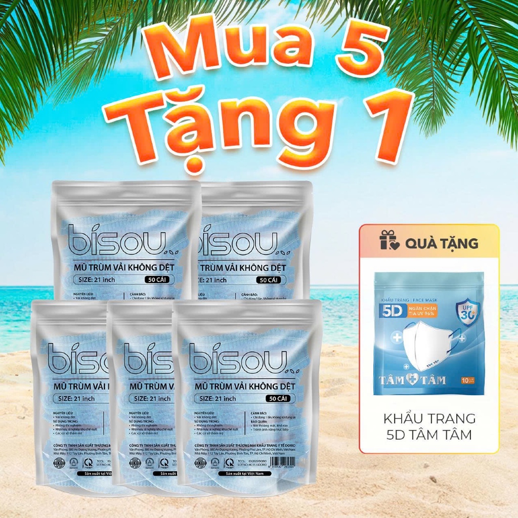 Combo 5 túi 250 cái mũ trùm đầu y tế con sâu hiệu BISOU