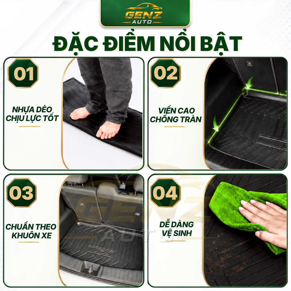 Lót cốp VINFAST LIMO GREEN/MPV7 - Nhựa dẻo TPO Không mùi, Chuẩn khít form xe, Chống thấm nước, dễ vệ sinh