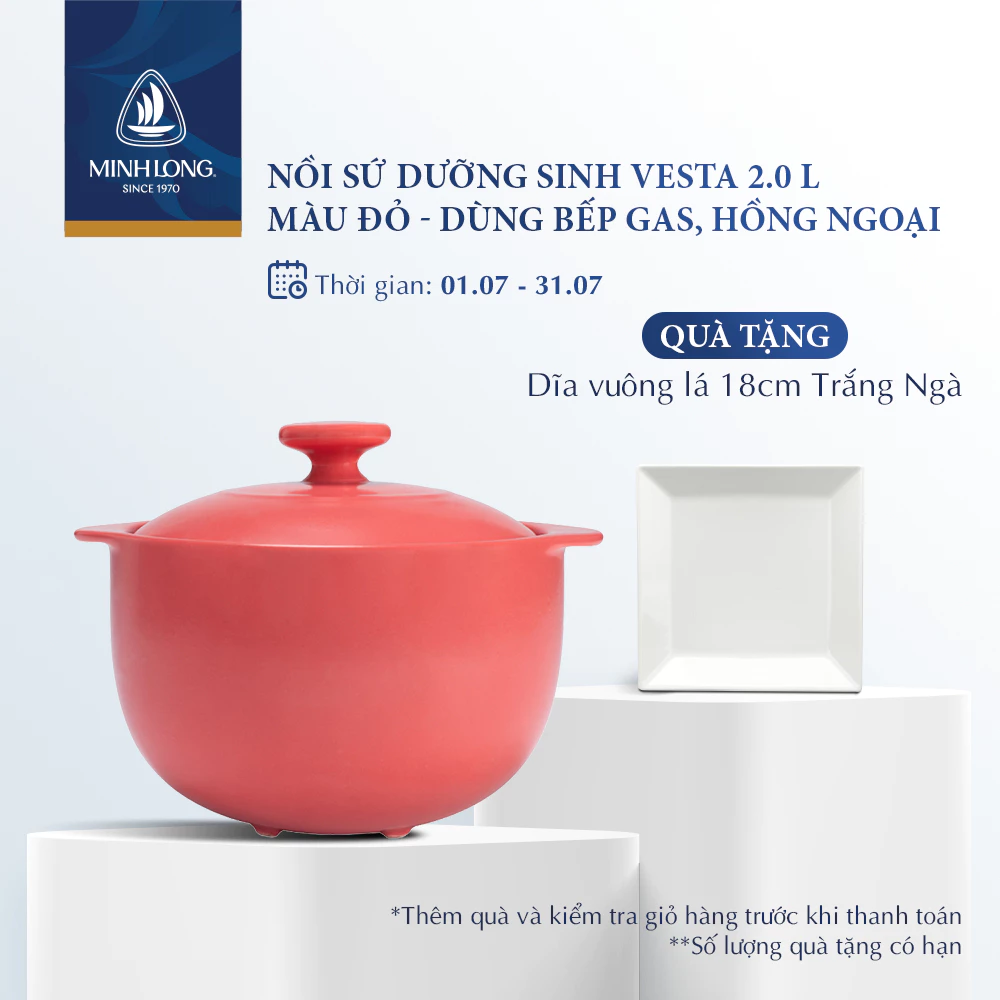 Nồi Sứ Dưỡng Sinh Minh Long Healthy Cook Vesta 2.0 - Dùng Cho Bếp Gas, Bếp Hồng Ngoại