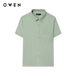 Owen - Áo sơ mi ngắn tay Body Fit AB261097NT màu Xanh lá chất liệu Poly Rayon