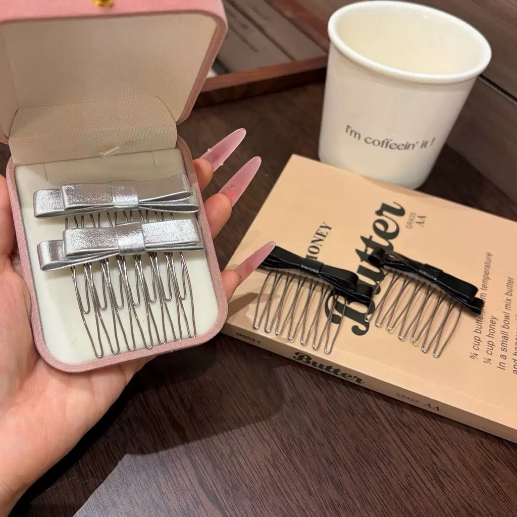 Set 2 Cái Xước tóc lược cài tóc đính nơ pastel phong cách dễ thương