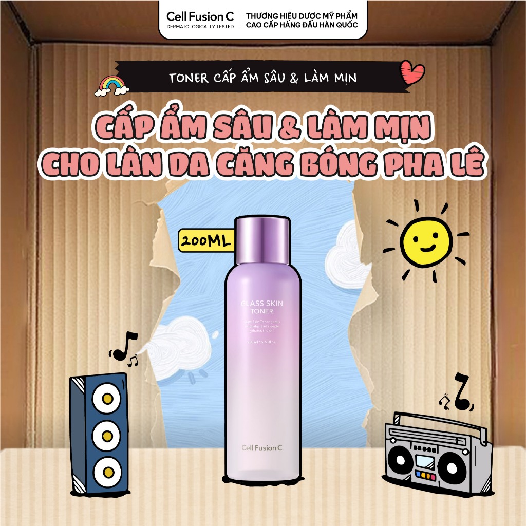 Toner Chứa AHA BHA Cấp Ẩm Làm Sáng & Căng Bóng Da Cell Fusion C Glass Skin Toner 200ml