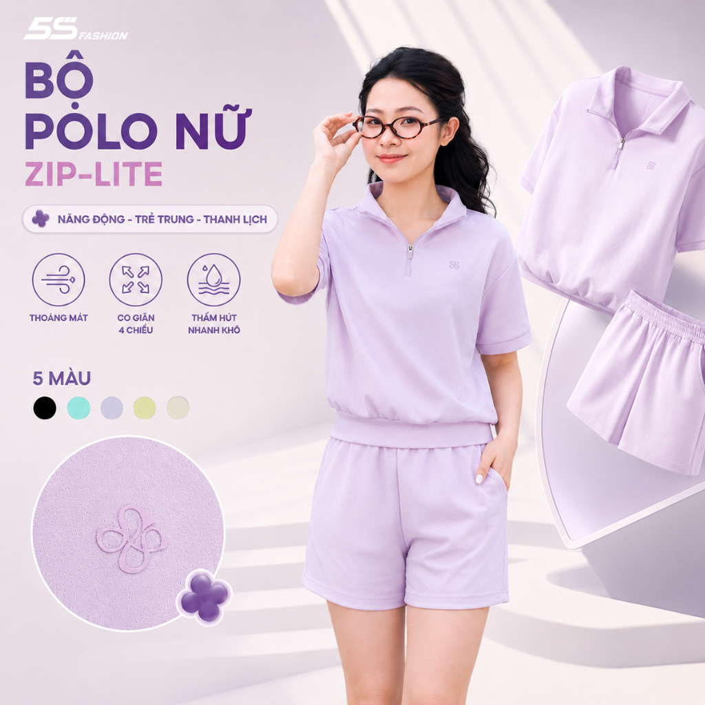 [OUTLET] Bộ Polo Nữ ZIP-LITE 5S FASHION Cổ Khóa Vải Cao Cấp, Thiết Kế Năng Động, Thanh Lịch WBPL2600