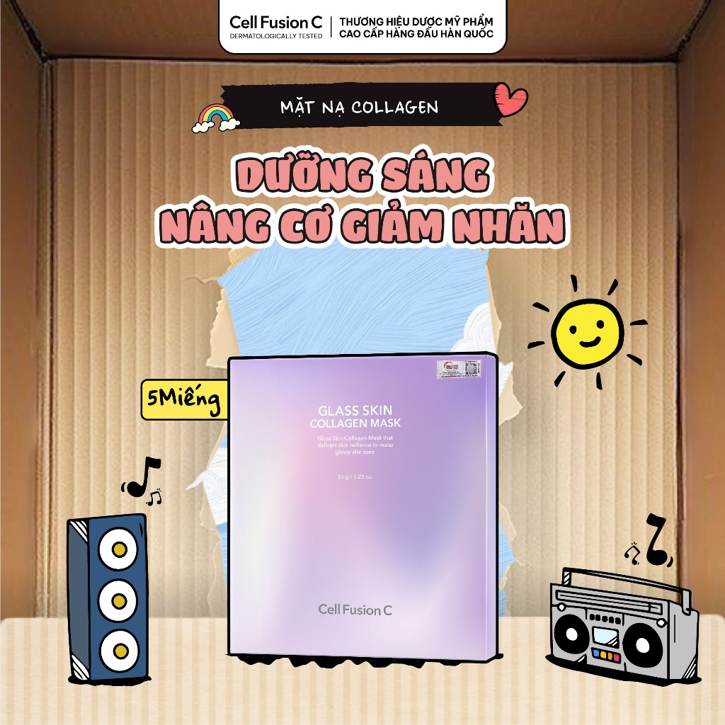 Mặt Nạ Collagen Dưỡng Sáng Giảm Nhăn Cấp Ẩm Căng Bóng Da Cell Fusion C Glass Skin Collagen Mask 35g*5miếng