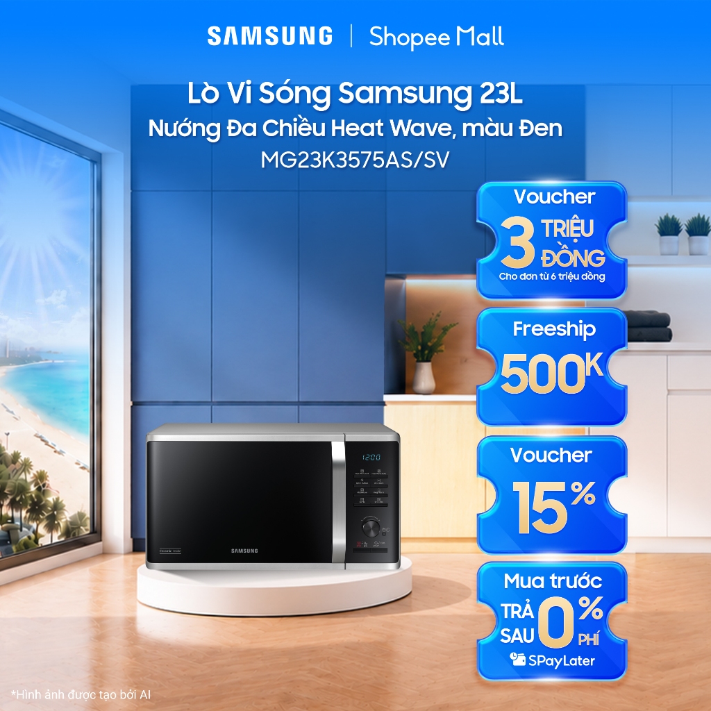 Lò Vi Sóng Samsung 23L MG23K3575AS/SV - Nướng Đa Chiều Heat Wave, màu Bạc