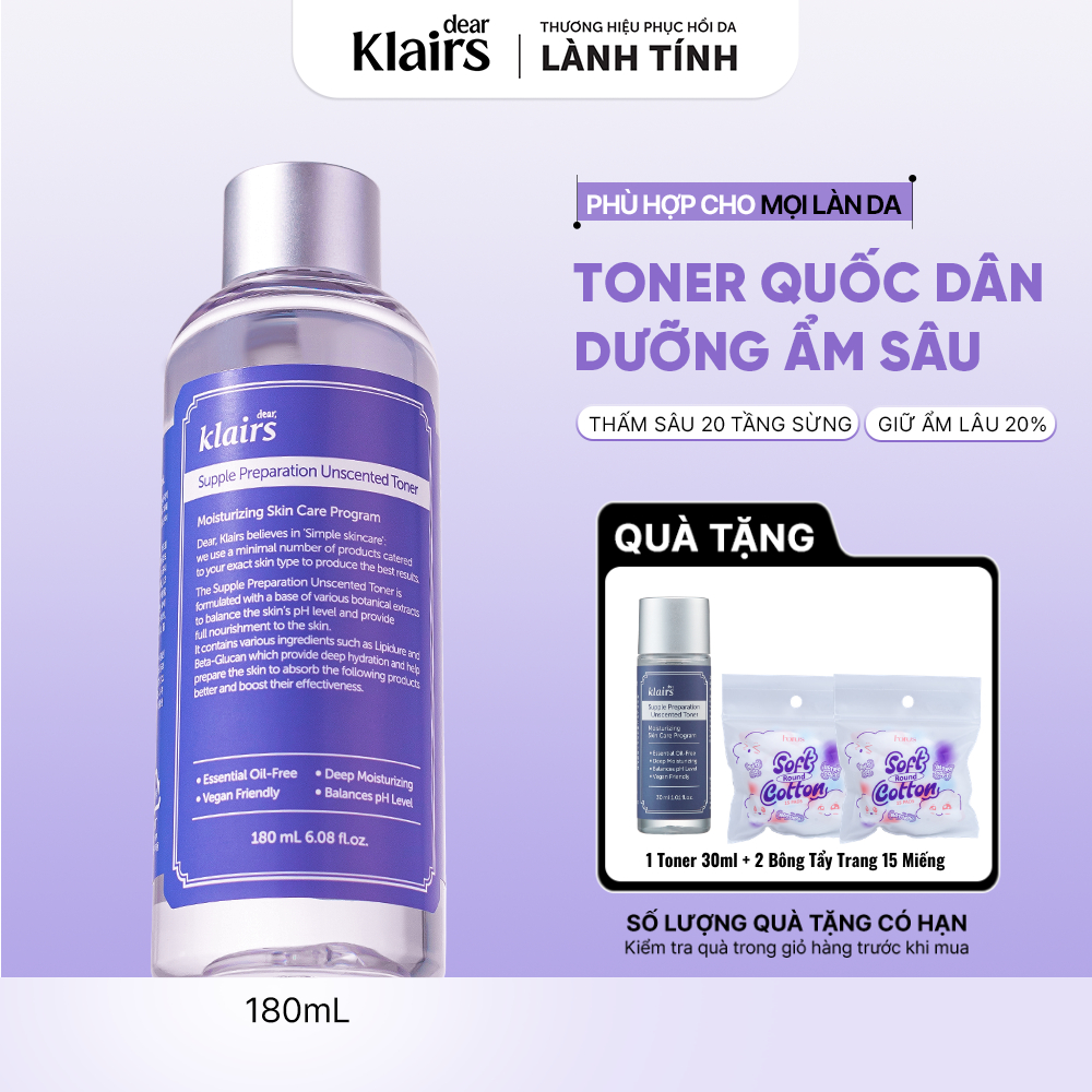 [KOL] Nước hoa hồng Dear, Klairs Supple Preparation Toner Cấp Ẩm Dưỡng Sáng Cho Mọi Loại Da