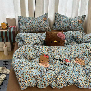 Bộ Chăn Ga Gối Đũi Dệt Lady Cat 4 Món Cao Cấp - Set Mền Ga Giường Cotton Đũi Công Nghệ 5D Hình Mèo Dễ Thương Mùa Hè